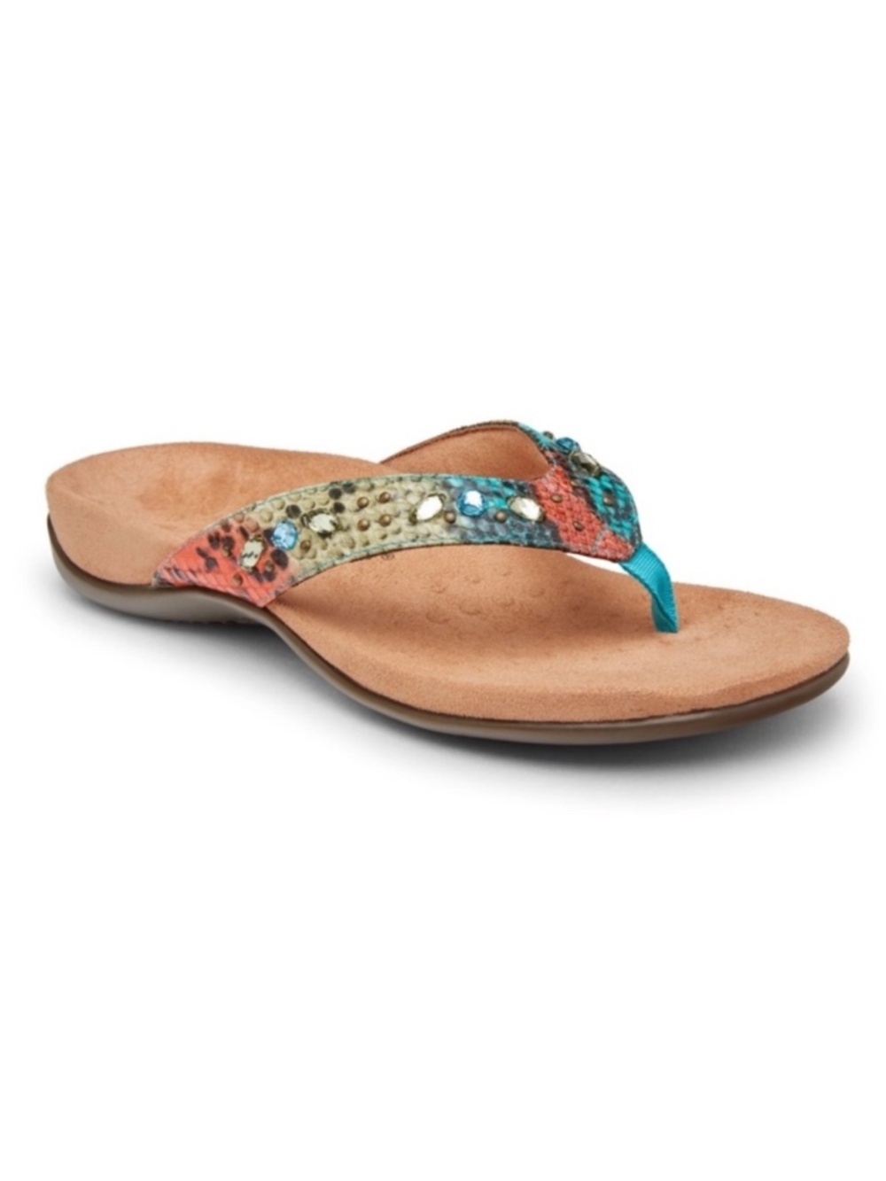 VIONIC Lucia Snakeskin Rhinestone Sandals Multicolor Blue Teal Sz 8.5 Wide